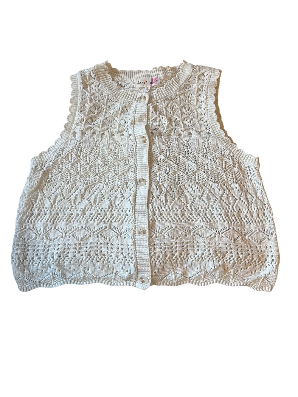 Hazel Moon Cream Crochet Knit Button-Up Vest. Like New! - Picture 2 of 5